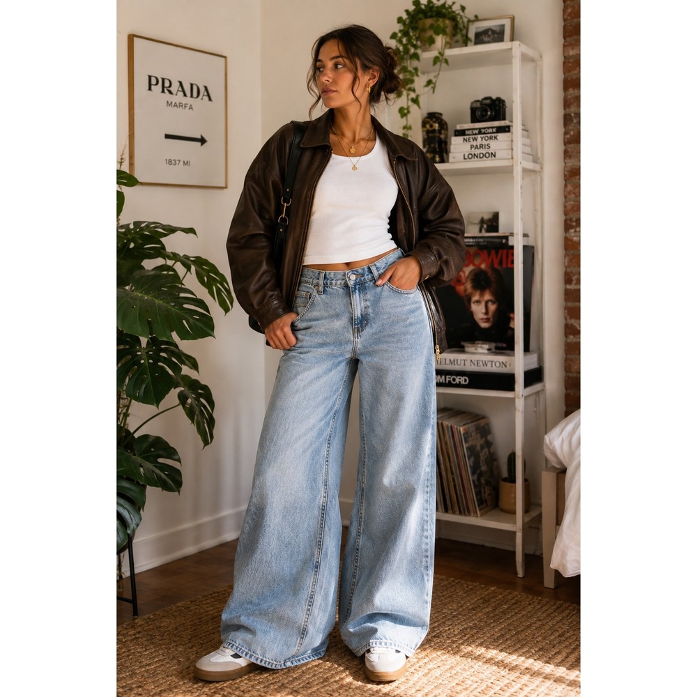 Women's Size 6 Light Wash Wide Leg Jeans Baggy Y2K Skater 90s Dad Denim